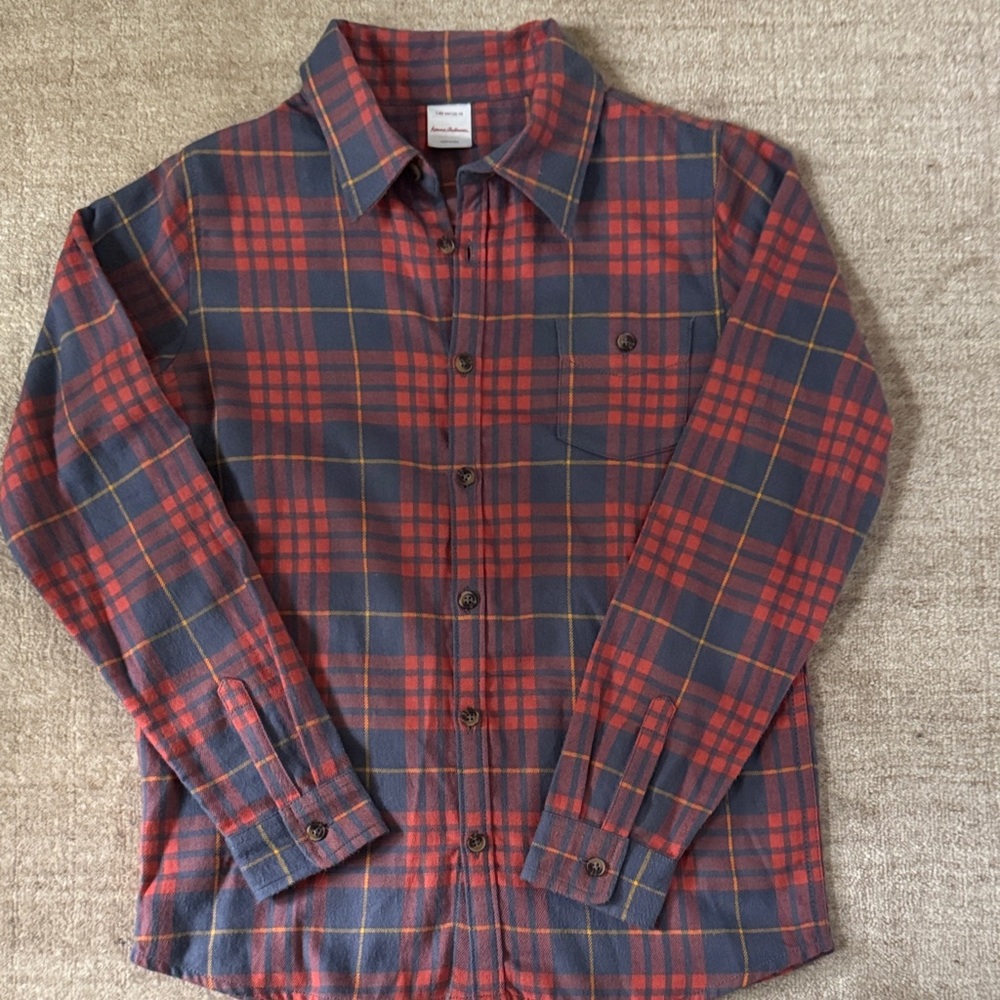 Hanna Andersson Red and Navy Plaid Button Down Shirt boys 12 - NWOT